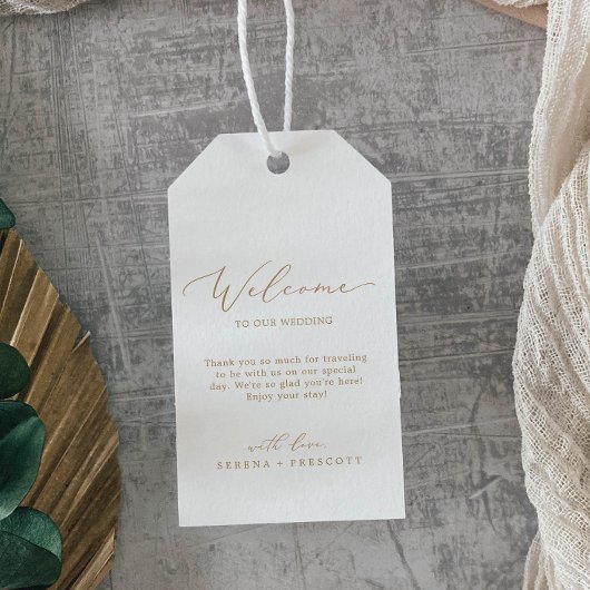 Welkom Delicate Gold Calligraphy Weddenschap Cadeaulabel