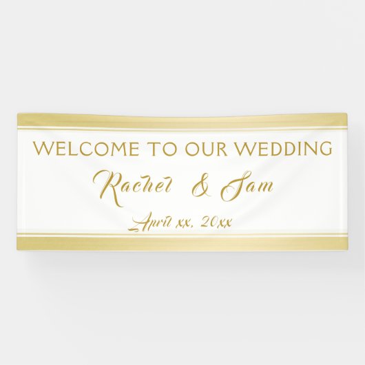 Welkom Elegant Gold Framed Wedding Spandoek (Horizontaal)