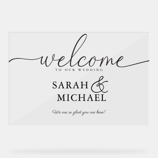 WELKOM! Elegant, transparant, bruiloft Acryl Bord (Voorkant)