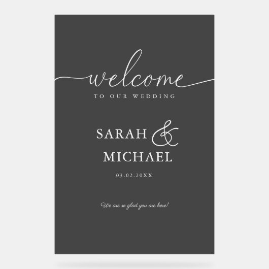 WELKOM! Elegant, transparant, zwart, bruiloft Acryl Bord (Voorkant)