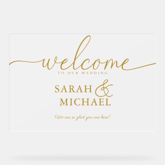 WELKOM! Elegant, wit, transparant, bruiloft Acryl Bord (Voorkant)