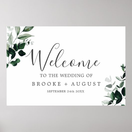 Welkom Emerald Greenery Wedding Poster (Voorkant)