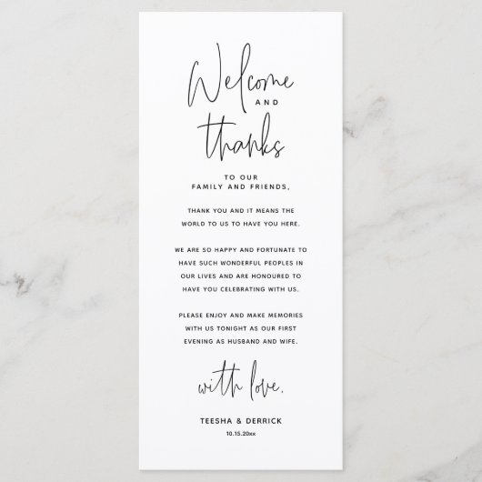 Welkom en Bedankt, Plaatsinstelling Dank u kaart (Voorkant)