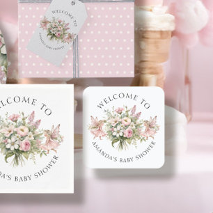 Welkom Enchanted Fairy Floral Baby Girl Shower Vierkante Kartonnen Onderzetter