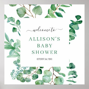 Welkom Eucalyptus Waterverf Groene Baby Bord Poster