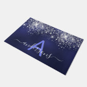 Welkom familie monogram navy blue glitter stof deurmat (Schuin)