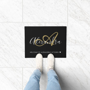 Welkom familienaam monogram Black Gold Deurmat