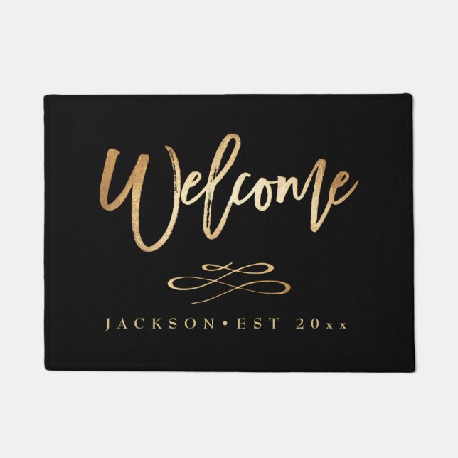 Welkom, Faux Gold Brush Script Deurmat (Voorkant)