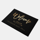 Welkom, Faux Gold Brush Script Deurmat (Schuin)