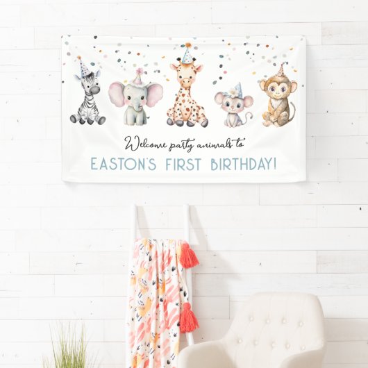 Welkom feest dieren safari jongen verjaardag spandoek (Insitu)