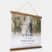 Welkom, fijn modern script, foto-bruiloft hangend wandkleed (Gebogen)