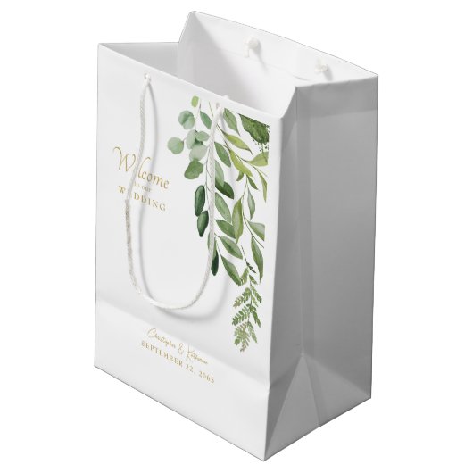 Welkom Foliage Gold Text voor bruiloft Medium Cadeauzakje (Achterkant Gekanteld)