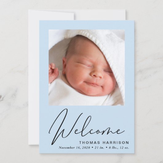 Welkom Foto Collage Baby Blue Birth Aankondiging (Voorkant)