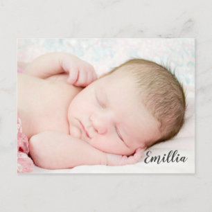 Welkom foto pasgeboren baby meisje aankomst sjablo aankondigingskaart