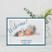 Welkom Fotoscript Blauwe Stats Birth Aankondiging (Staand voorkant)