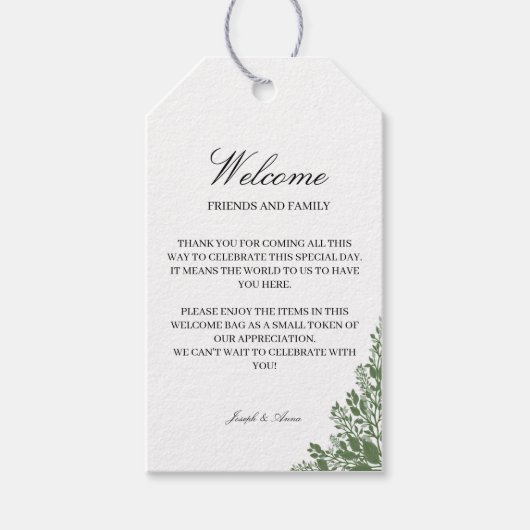 Welkom Gift Bag Label in Classic Greenery Cadeaulabel (Voorkant)