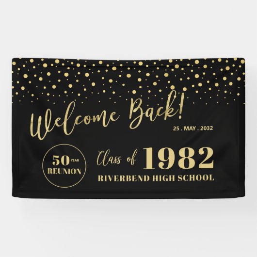 Welkom Gold- en Black Confetti-leestel Spandoek (Horizontaal)