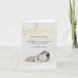 "Welkom" Gold Foil Foto geboorteaankondiging Feestdagen Kaart
