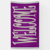 Welkom, grijs en paars design spandoek (Verticaal)