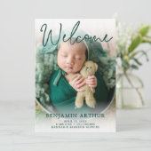 Welkom Groene Foto Geboorteaankondiging Kaart (Staand voorkant)