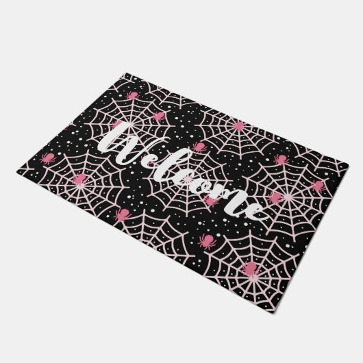 Welkom Halloween Cobwebs & Spiders Pattern Deurmat (Schuin)