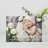 Welkom Hand Geletterde Foto Geboorteaankondiging Aankondiging (Staand voorkant)