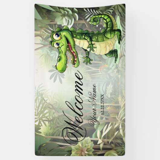 Welkom Happy Schattigee wilde krokodil Oerwoud Tre Spandoek (Verticaal)
