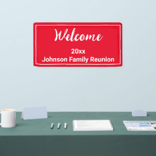 Welkom Heldere Rode en Witte Naam Familie Reunion Spandoek