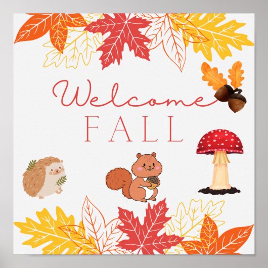 Welkom Herfst Cute Forest Animals en Leaves Poster (Voorkant)