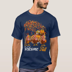 Welkom herfst drie kalkoenen met pompoenen i t-shirt
