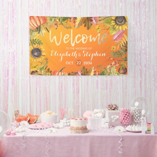 Welkom herfst herfst Maple Leaves Pumpkins Spandoek (Feest)
