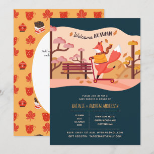 Welkom herfst knus vos volks kunst baby shower kaart