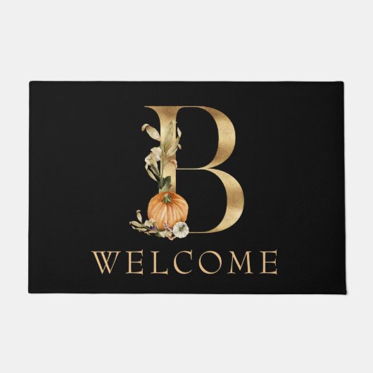 WELKOM Herfst Monogram B met pomkin Doormat Deurmat (Voorkant)