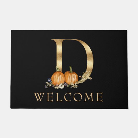 WELKOM Herfst Monogram D met pomkin Doormat Deurmat (Voorkant)