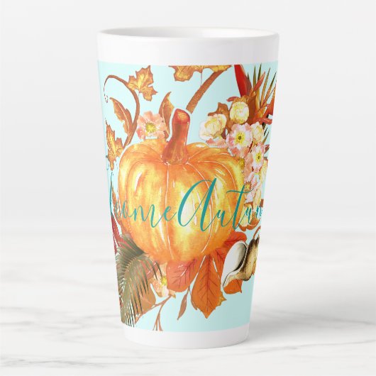Welkom Herfst Tropische Herfst Pompoen Seashell Latte Mok (Voorkant)