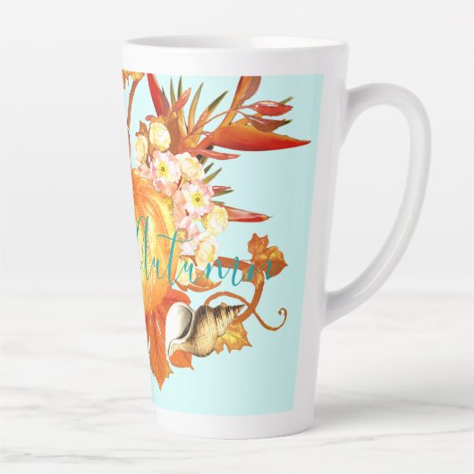 Welkom Herfst Tropische Herfst Pompoen Seashell Latte Mok (Rechts)