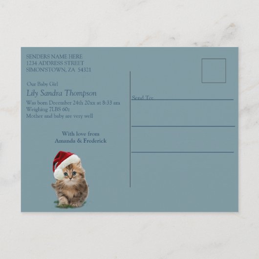 Welkom, het is een kerstmeisje aankondigingskaart (Achterkant)