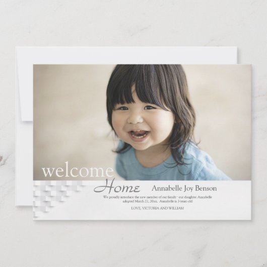 Welkom Home Adoptie Fotoaankondiging Kaart (Voorkant)