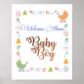 Welkom Home Baby Boy met koperen folie font Poster