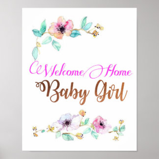 Welkom Home Baby Girl-Poster met koperen lettertyp Poster