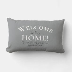 Welkom Home Custom Gray Elegant Calligraphy Chic Kussen
