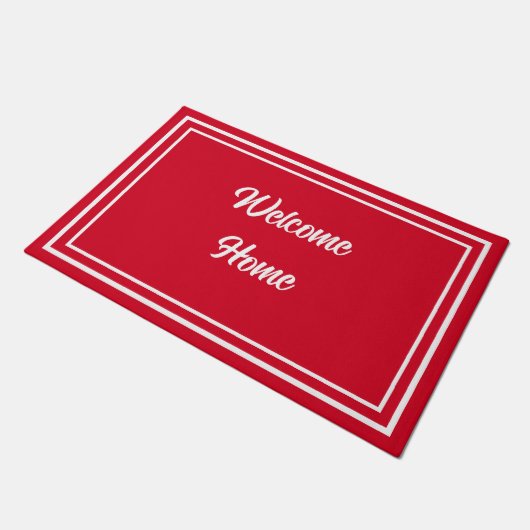 Welkom Home Eenvoudige rode en witte voordeur Deurmat (Schuin)