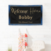 Welkom Home Gouden Confetti, Helderblauw Spandoek (Insitu)