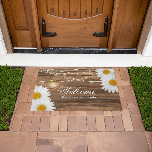 Welkom - Hout, Lantern en Daisies Deurmat (Buiten)