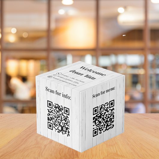 Welkom hout QR codes info hotel restaurant tafel Kubus