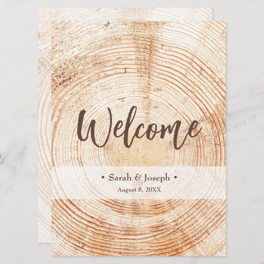 Welkom Houtkorrel Rustic Wedding Programme Programma (Voorkant / Achterkant)