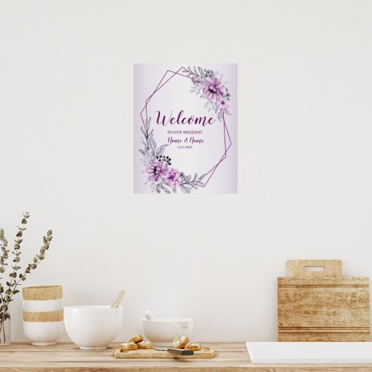 Welkom Huwelijk Feest Roze Bloem Violet Paars Poster (Keuken)