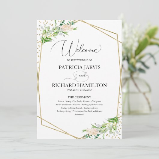 Welkom Huwelijksceremonie Programma Elegant Groen (Staand voorkant)