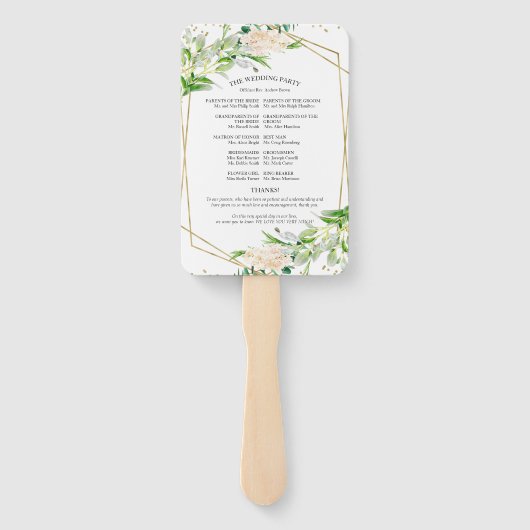 Welkom Huwelijksceremonie Programma Elegant Groen Handwaaier (Achterkant)