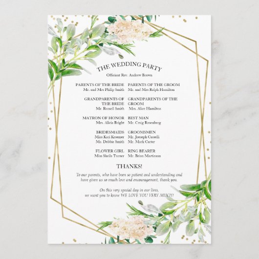 Welkom Huwelijksceremonie Programma Groen (Achterkant)